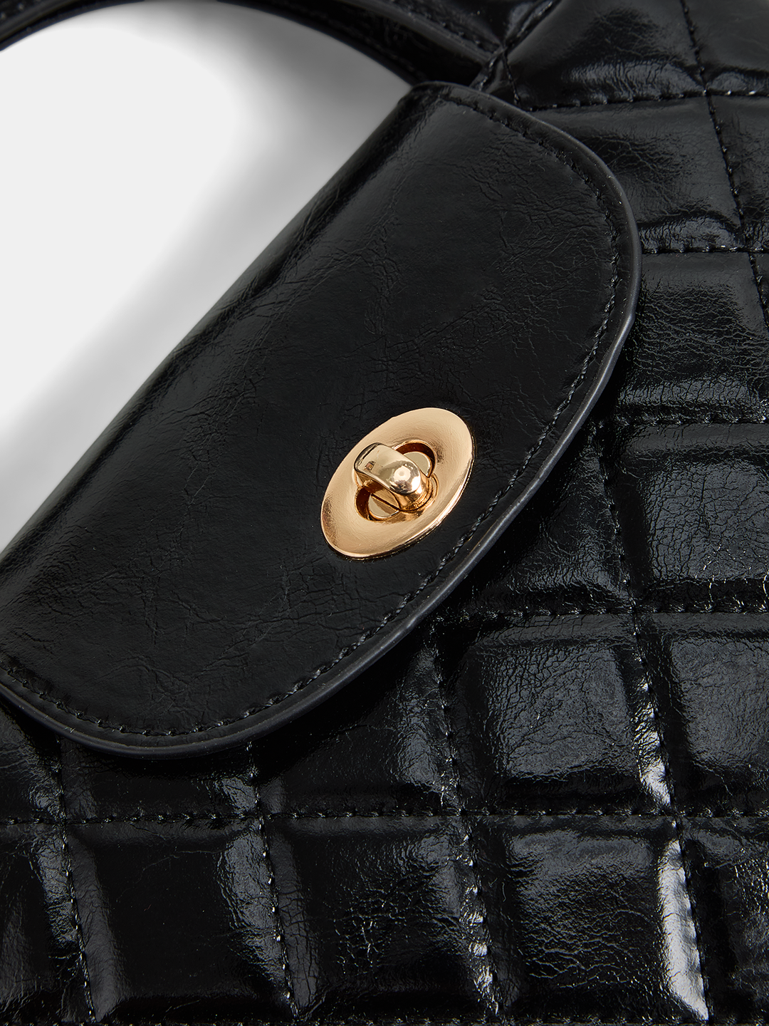 Quilted Turn Lock Top Handle Handbag