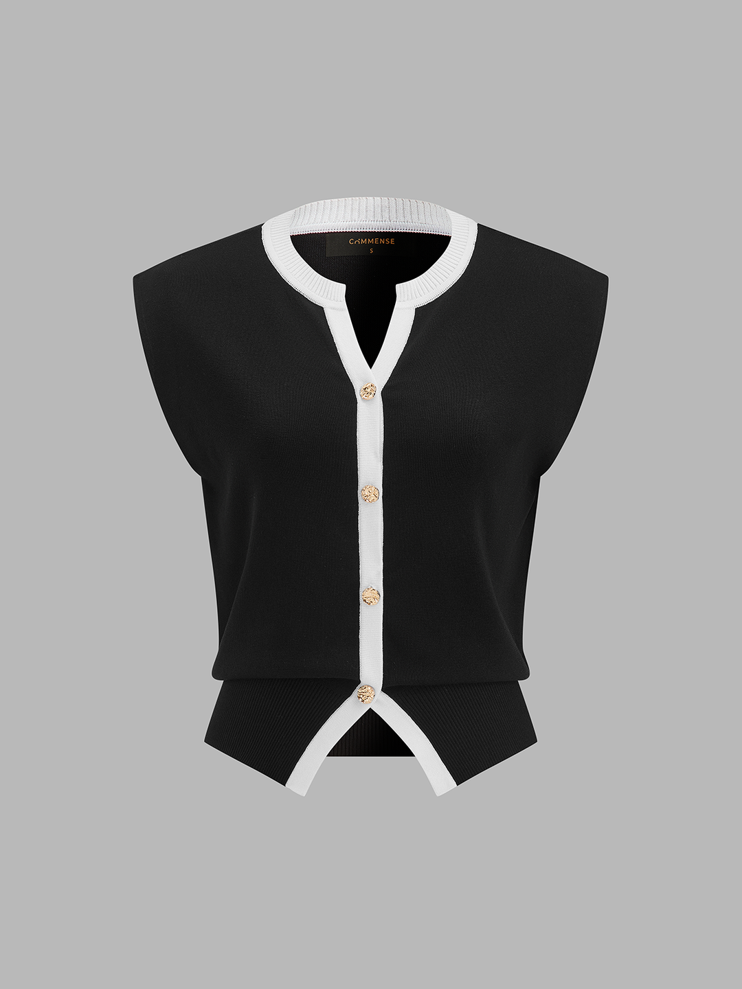 Contrast Trim Metal Button Knit Vest