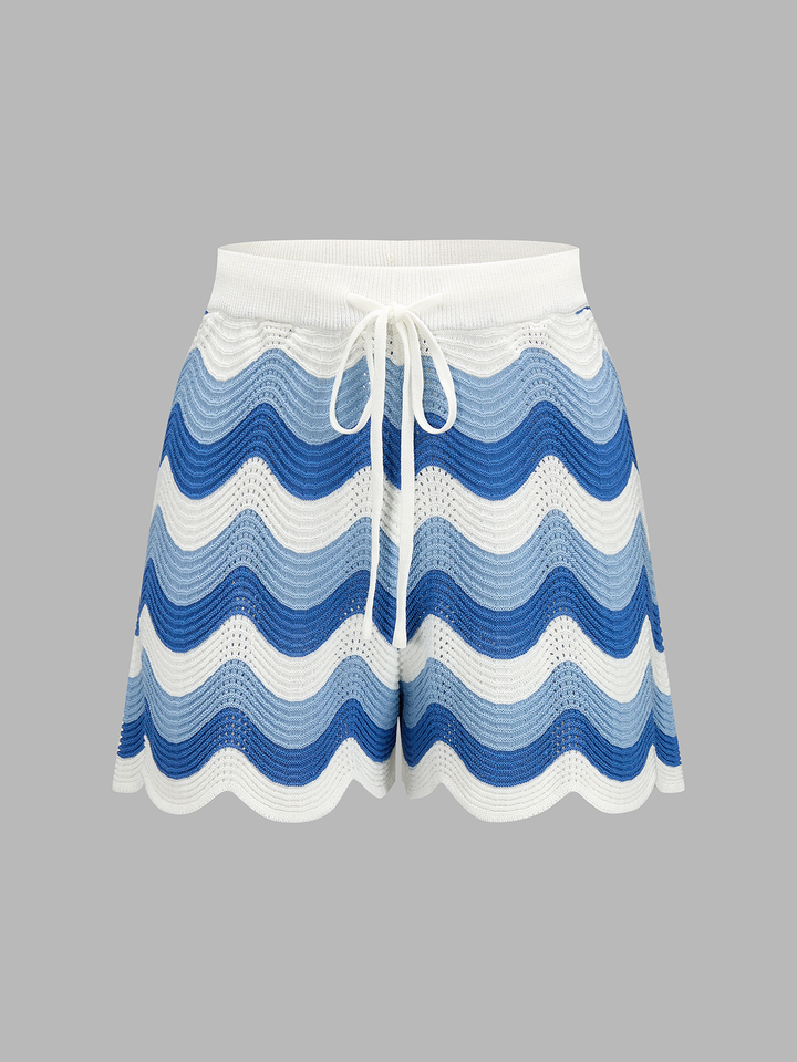 Wavy Knit Two Piece Shorts Set