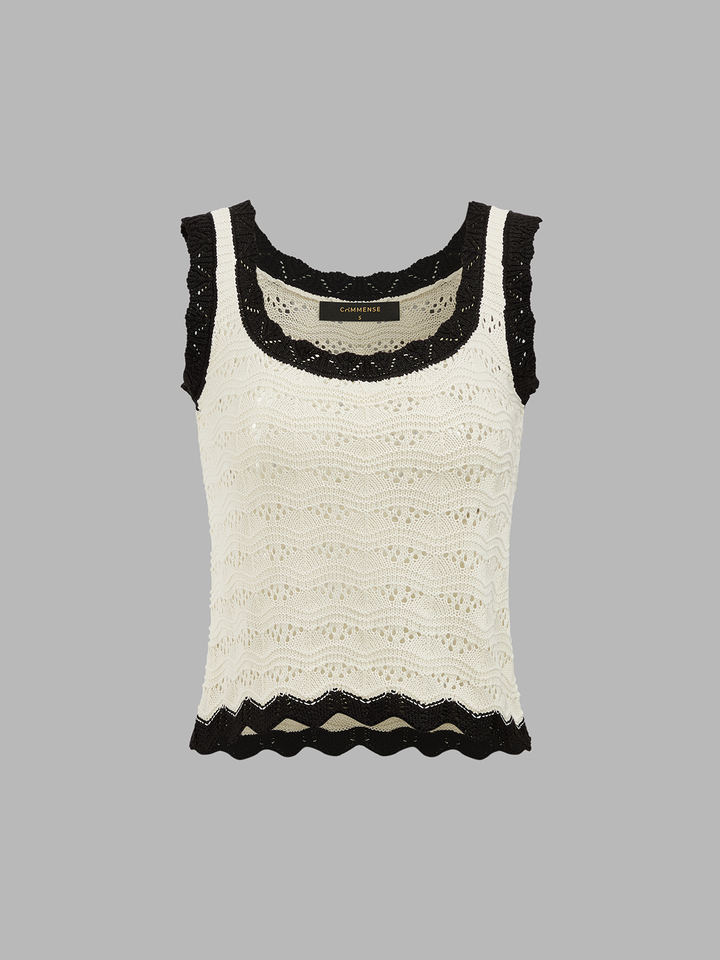 Contrast Trim Crochet Knit Top & Midi Skirt Set