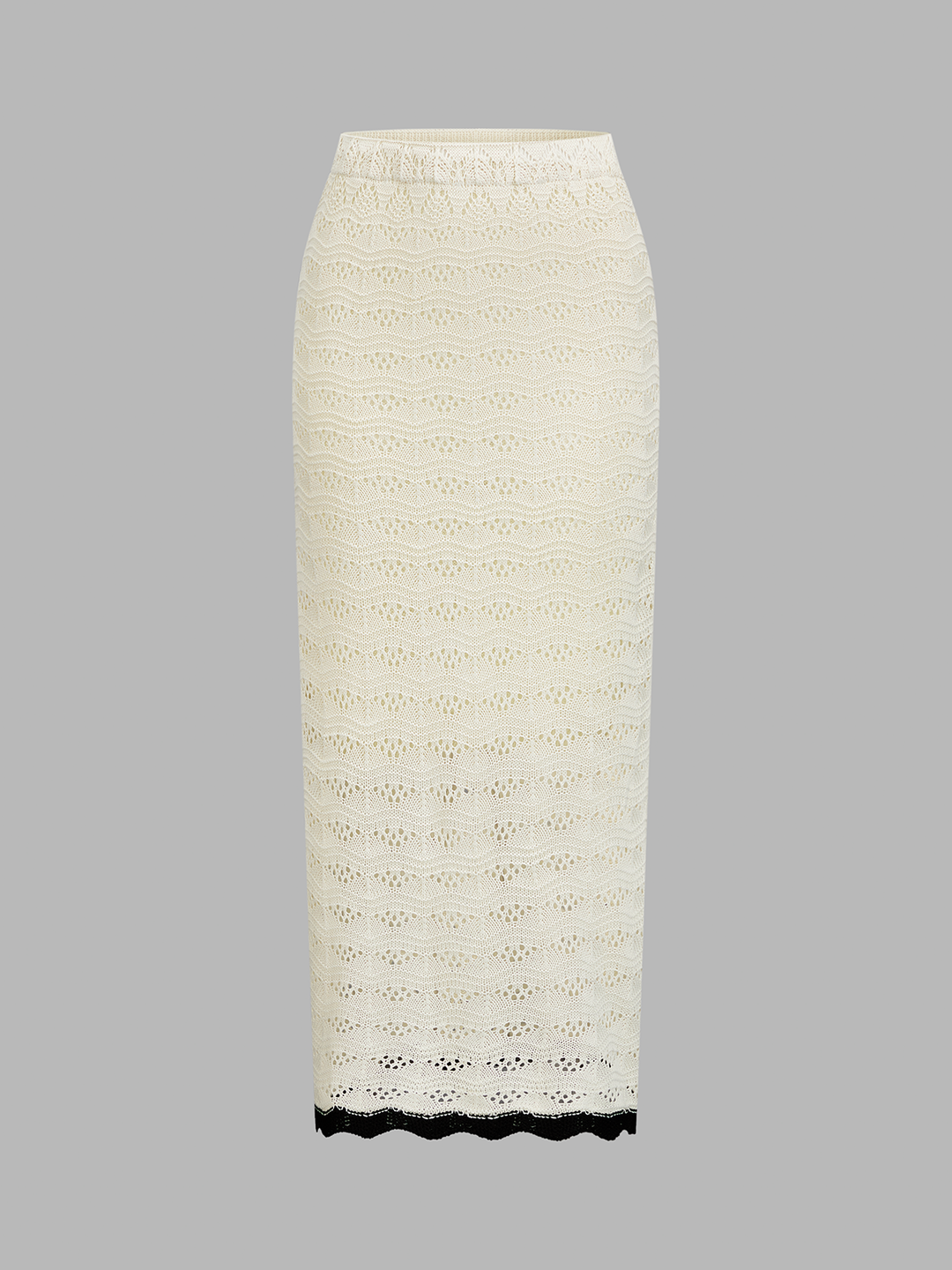Contrast Trim Crochet Knit Top & Midi Skirt Set