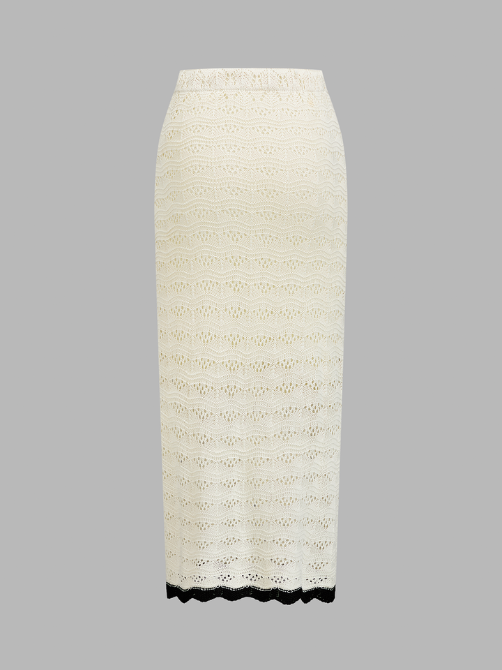 Contrast Trim Crochet Knit Top & Midi Skirt Set