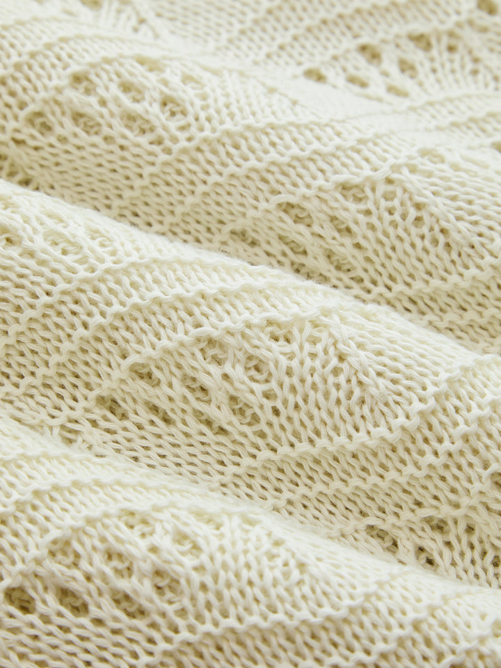 Contrast Trim Crochet Knit Top & Midi Skirt Set