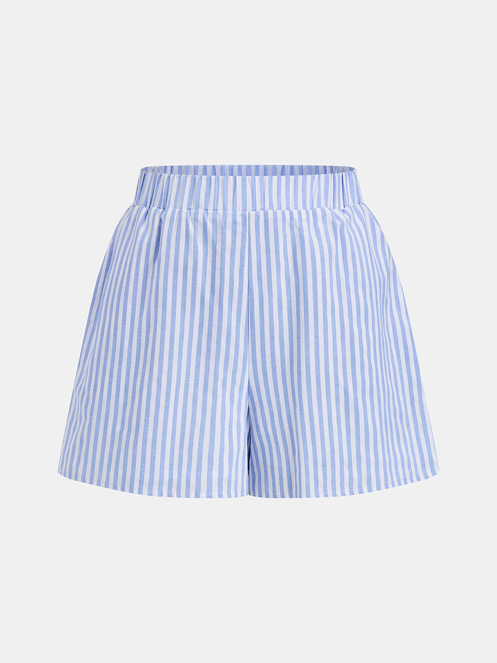 Striped Cropped Shirt & Shorts Set