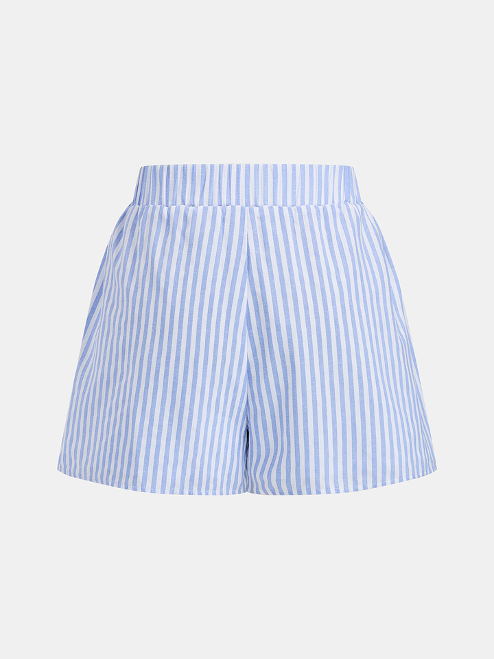 Striped Cropped Shirt & Shorts Set