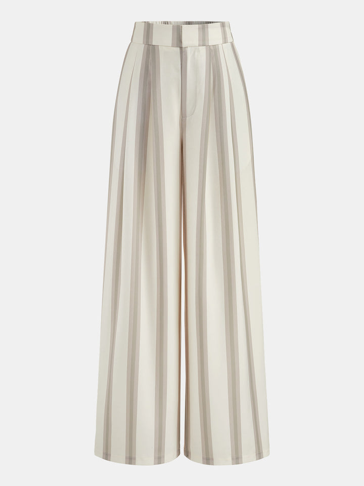 Striped Strapless Top & Wide Leg Pants Set