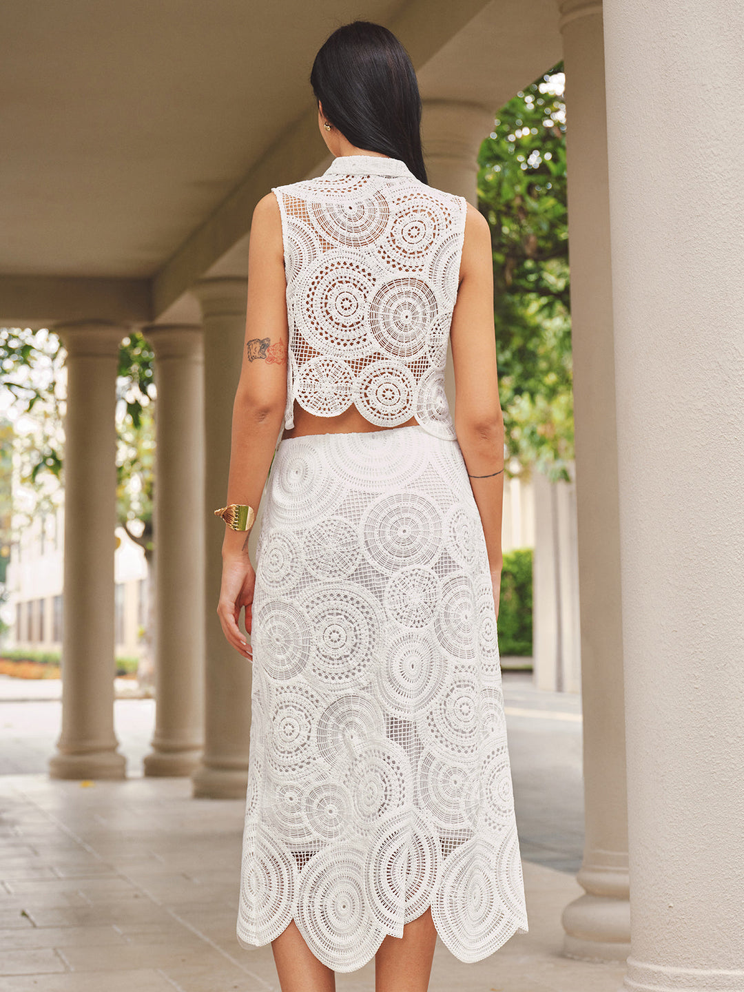 Frog Button Crochet Vest & Midi Skirt Set