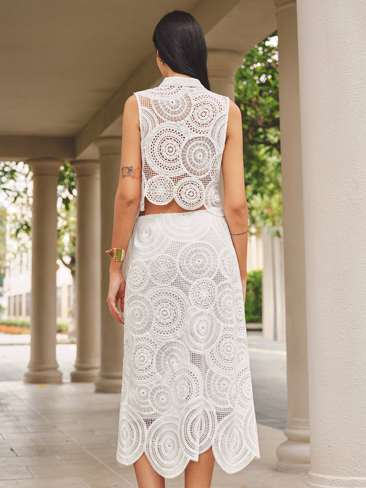 Frog Button Crochet Vest & Midi Skirt Set