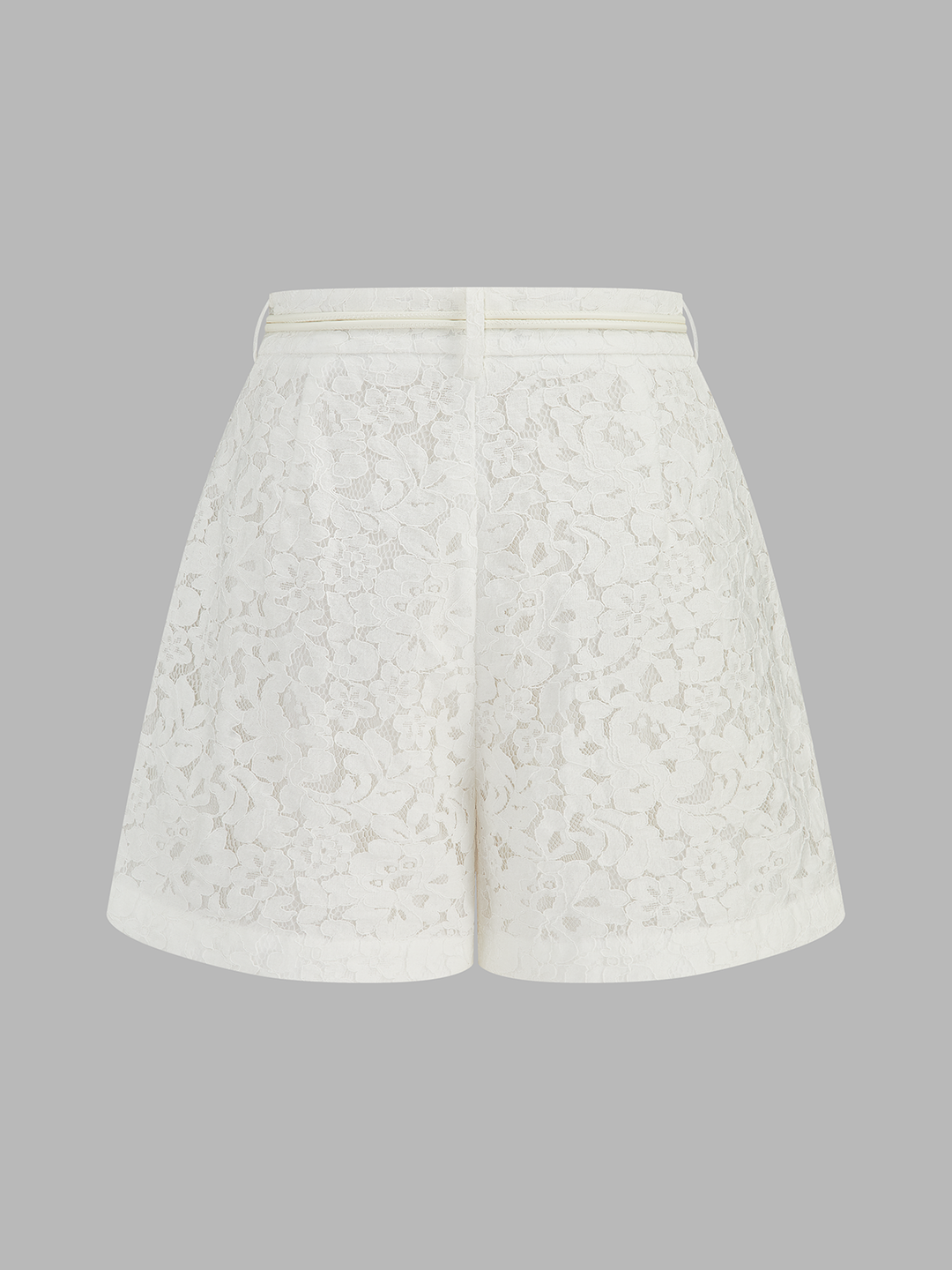 Mid-Waist Belted Lace Shorts