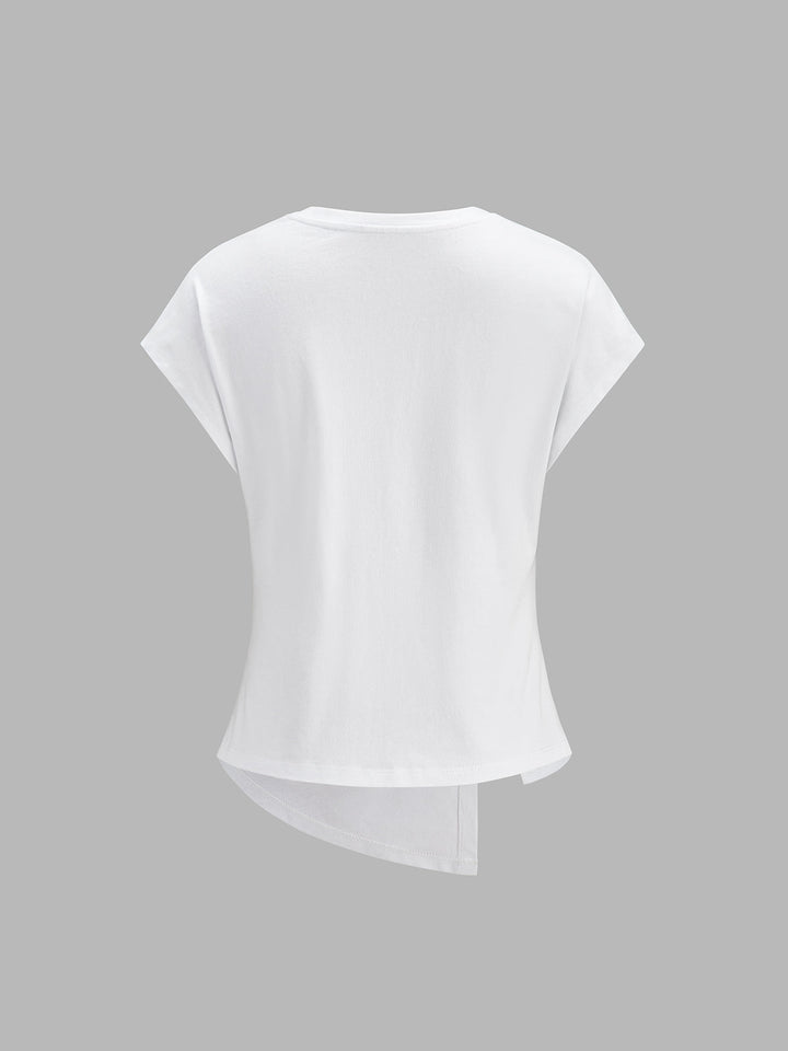 Twist-Front Asymmetric Cotton T-Shirt