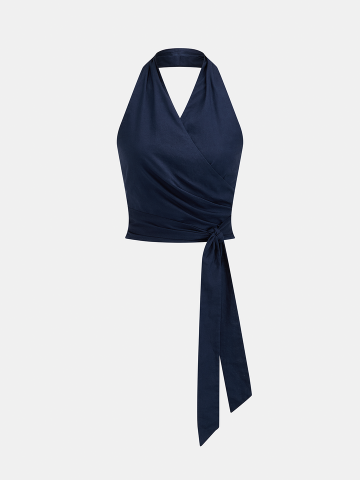 Cotton Linen Halter Wrap Top & Pants Set
