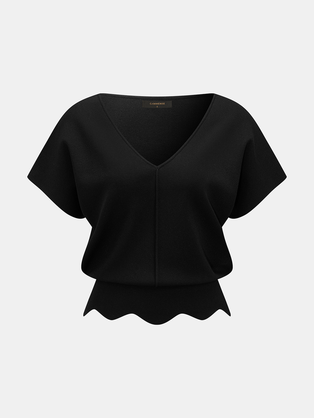 V-Neck Scalloped Hem Knit Top