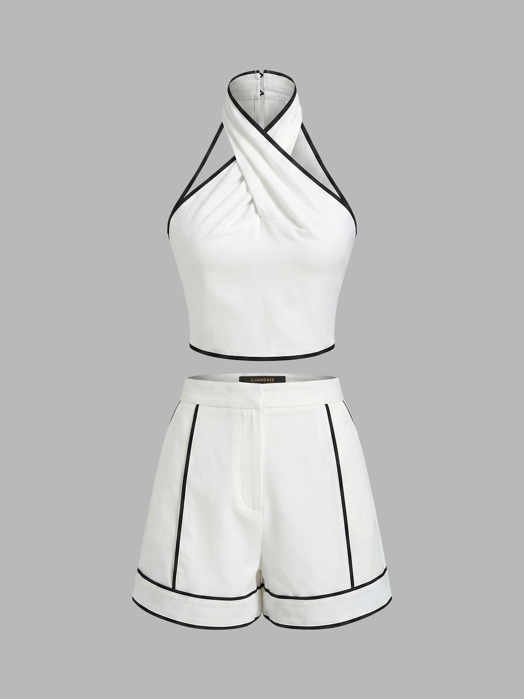 Contrast Trim Cotton Linen Top & Shorts Set