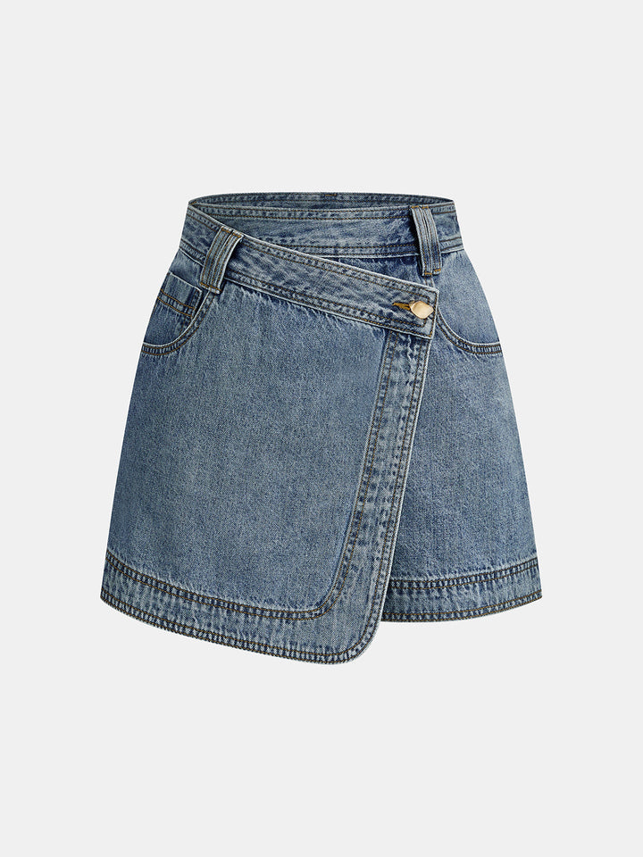 Wrap Front Asymmetrical Denim Skort