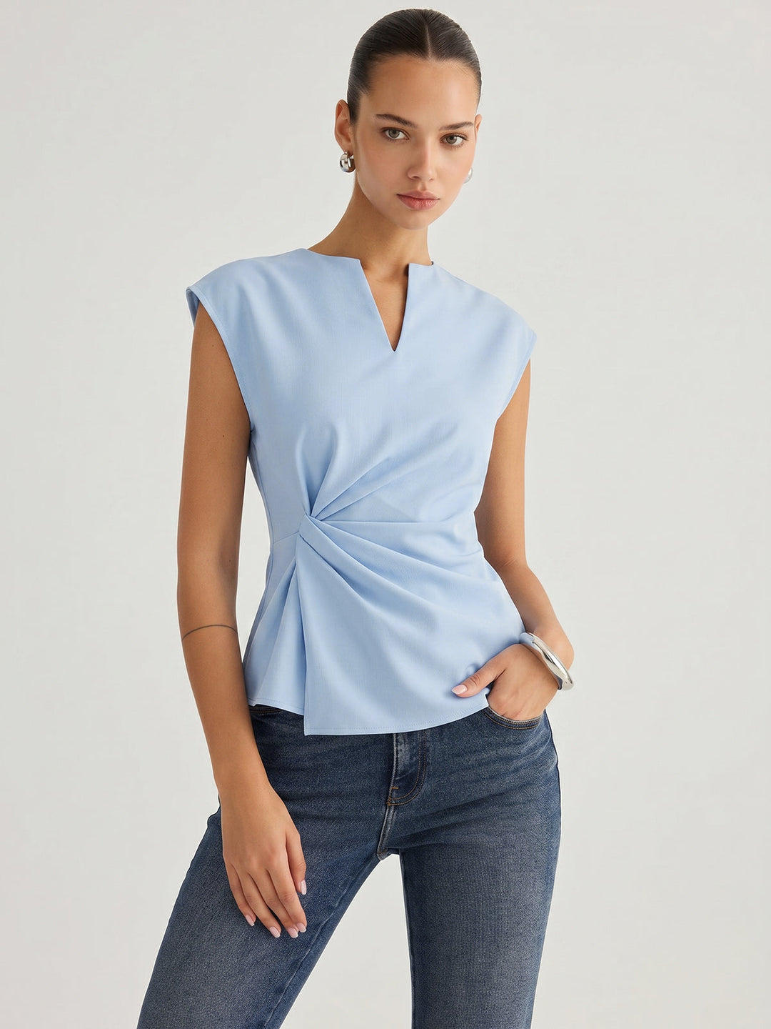 Sleeveless Twisted Waist Blouse