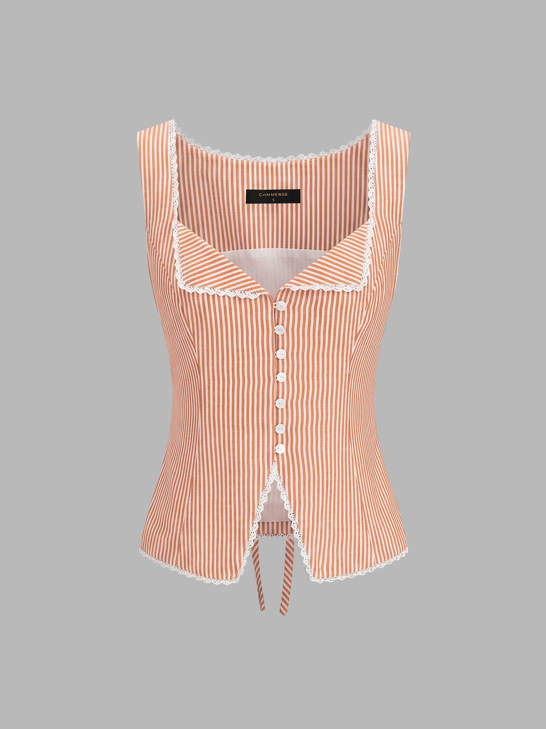 Striped Lace Trim Button-Front Tank Top