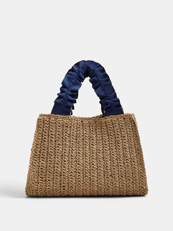 Pearl Decor Woven Straw Tote Bag