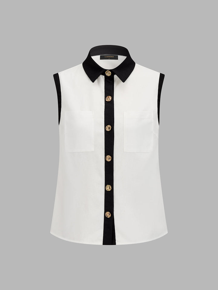 Contrast Trim Sleeveless Shirt & Shorts Set