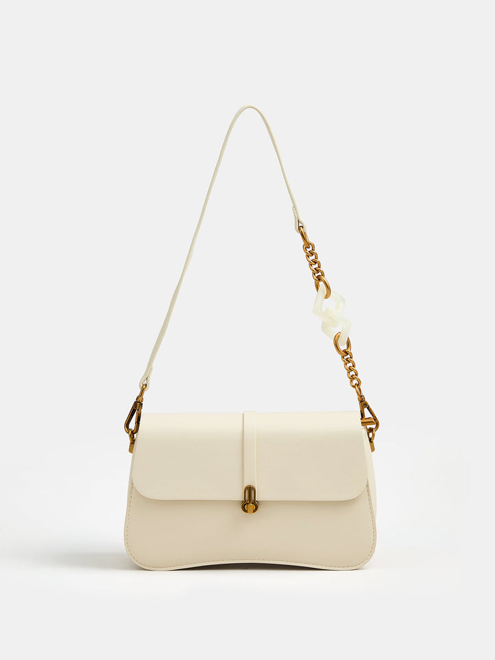 Curved Bottom Flap Shoulder Bag