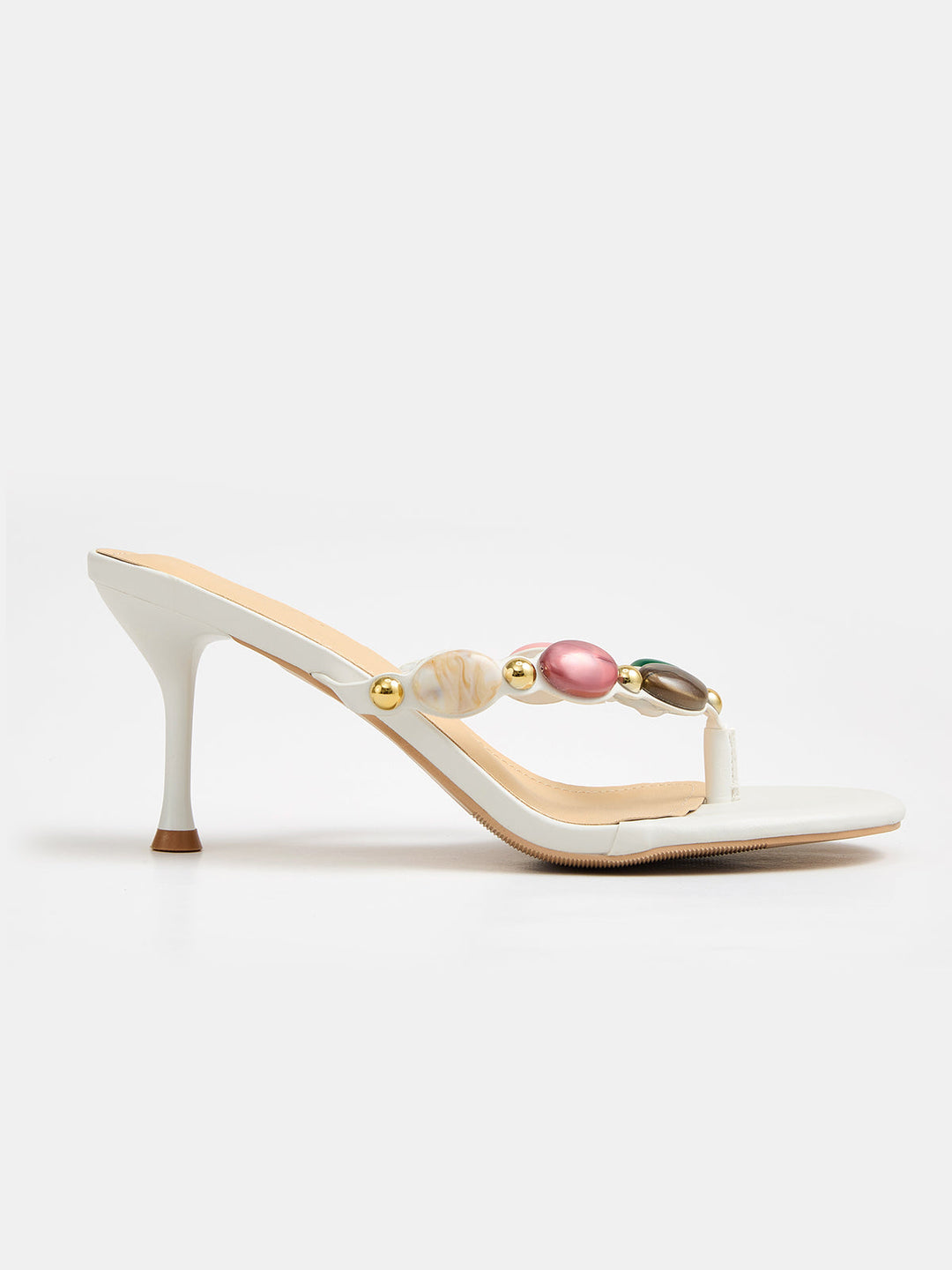 Stone Embellished Thong Heeled Sandals