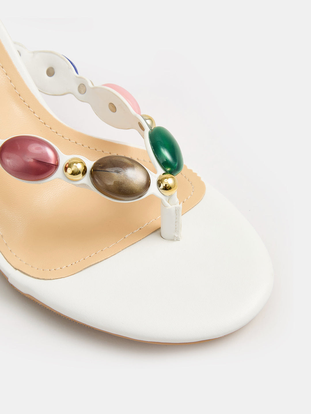Stone Embellished Thong Heeled Sandals