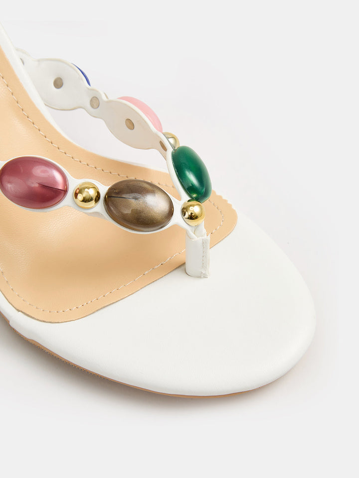 Stone Embellished Thong Heeled Sandals