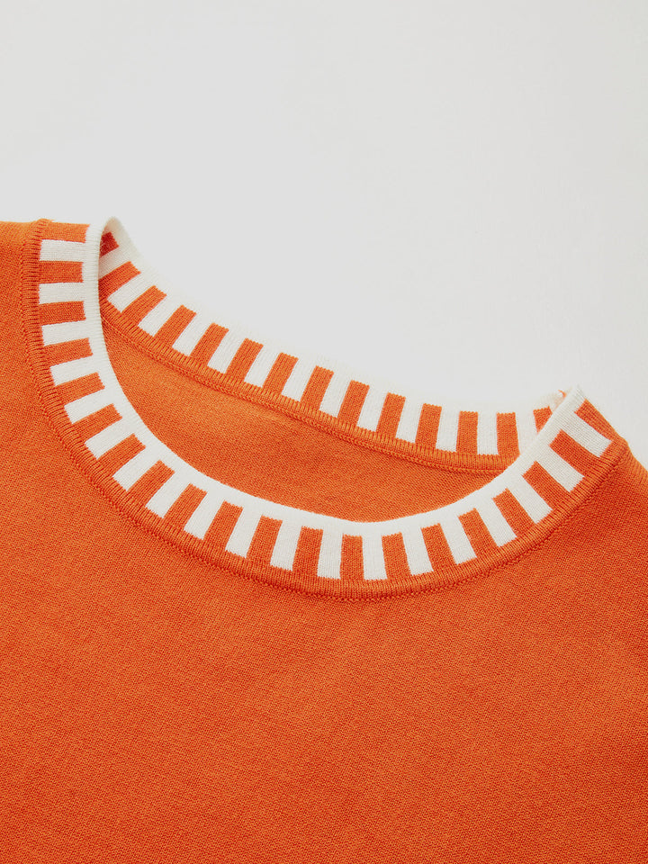 Contrast Trim Cap Sleeve Knit Top