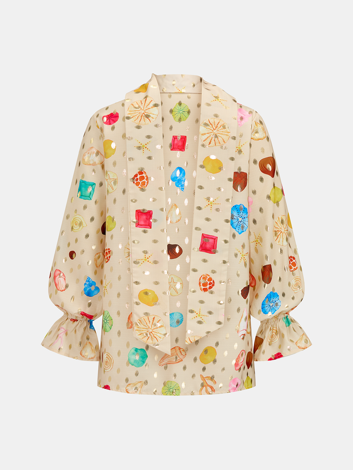 Seashell Print Golden Dot Two Piece Shorts Set