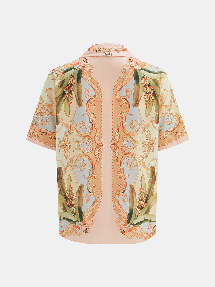 Leaf Print Linen Blend Shirt & Drawstring Shorts Set