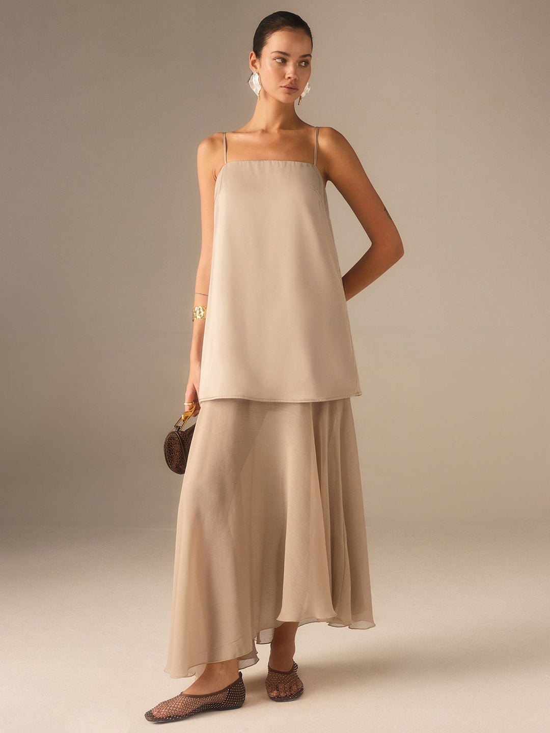 2 in 1 Semi-Sheer Chiffon Cami Maxi Dress