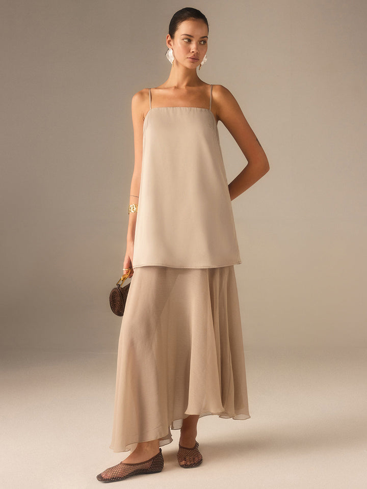 2 in 1 Semi-Sheer Chiffon Cami Maxi Dress