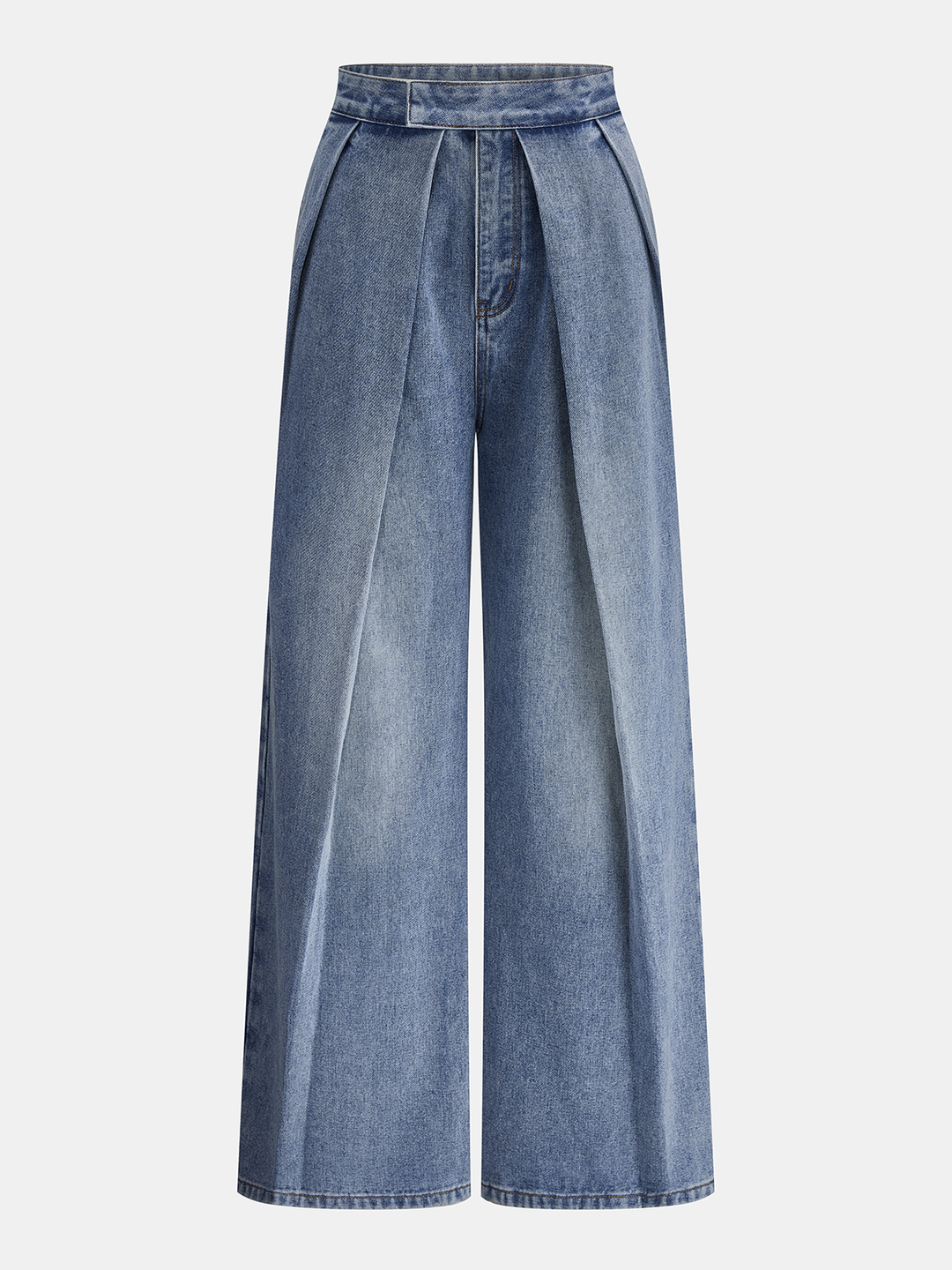 Structured Pleated Wide-Leg Jeans