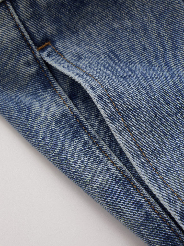 Structured Pleated Wide-Leg Jeans