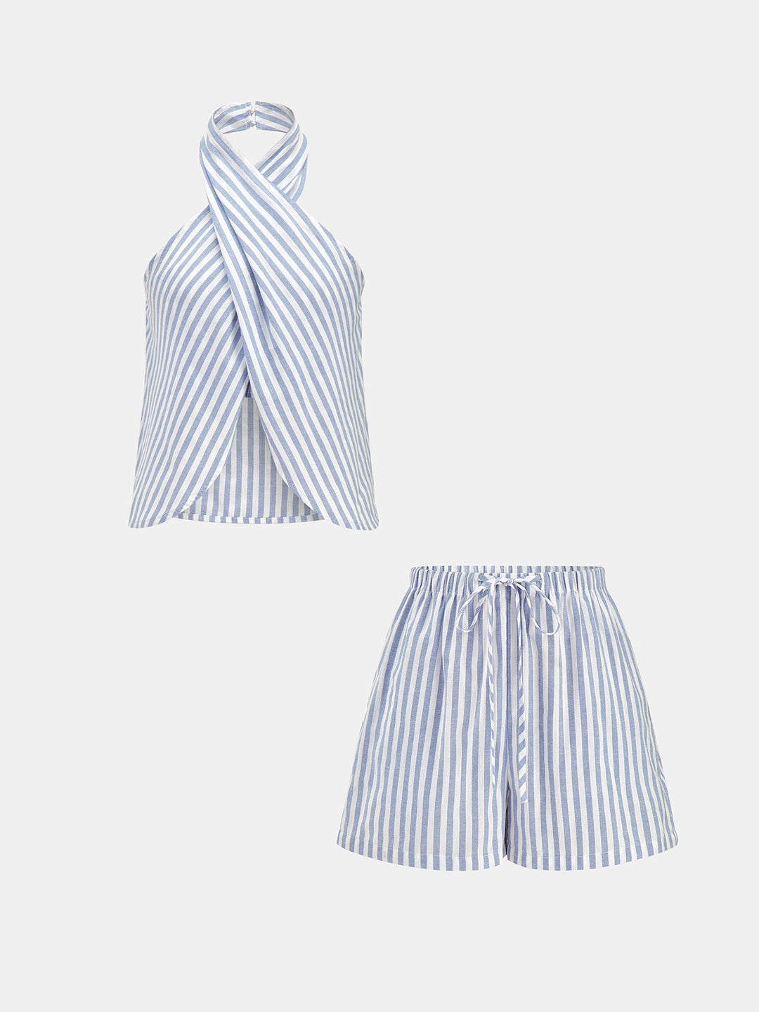 Striped Halter Top & Drawstring Shorts Set