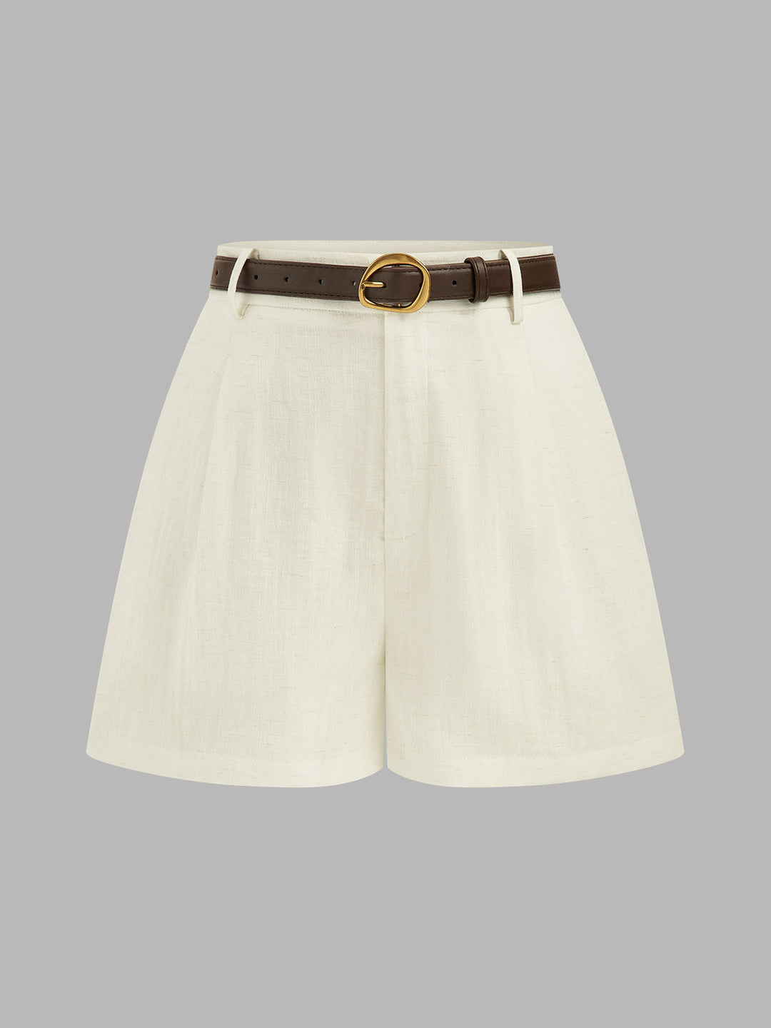High Waist Belted Linen Blend Shorts