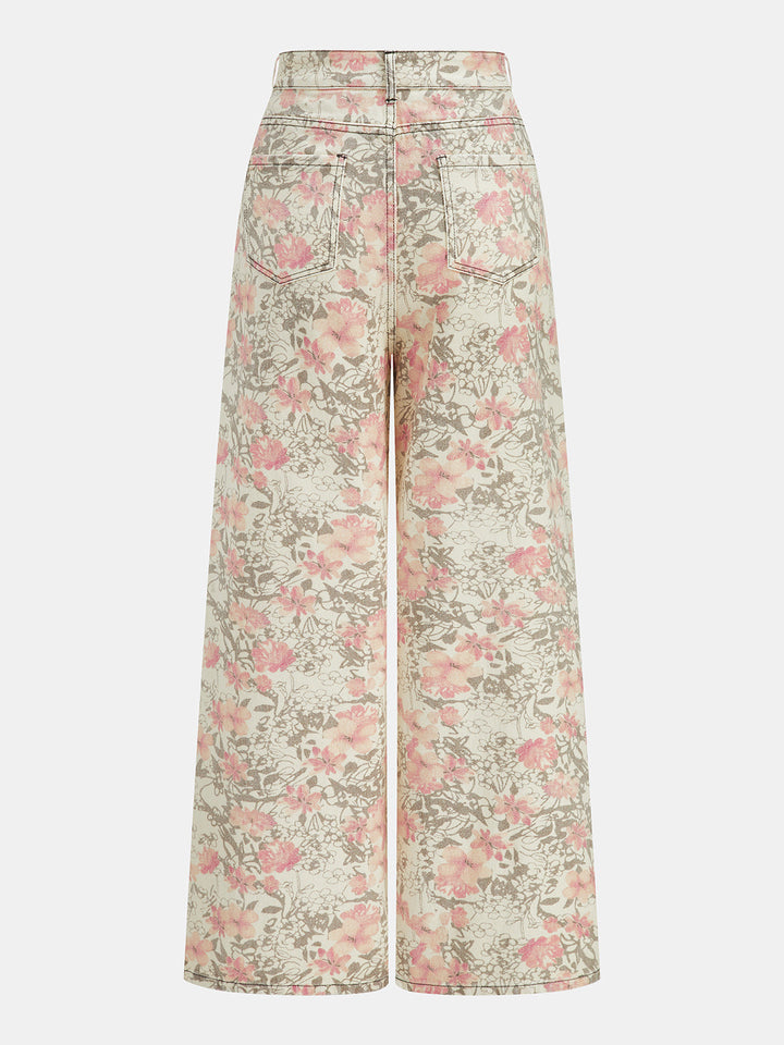 Floral Mid Waist Wide Leg Jeans