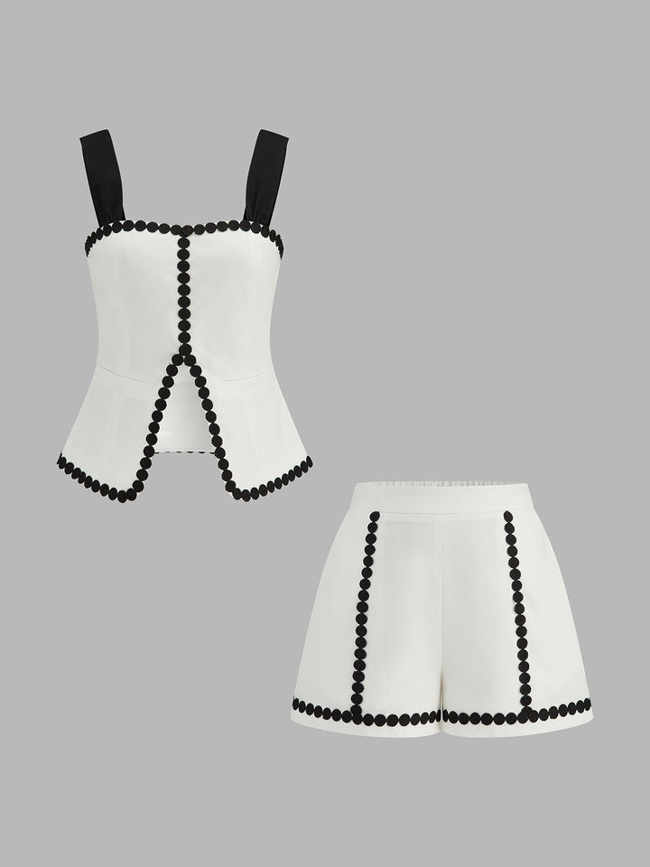 Contrast Trim Corset Shorts Set