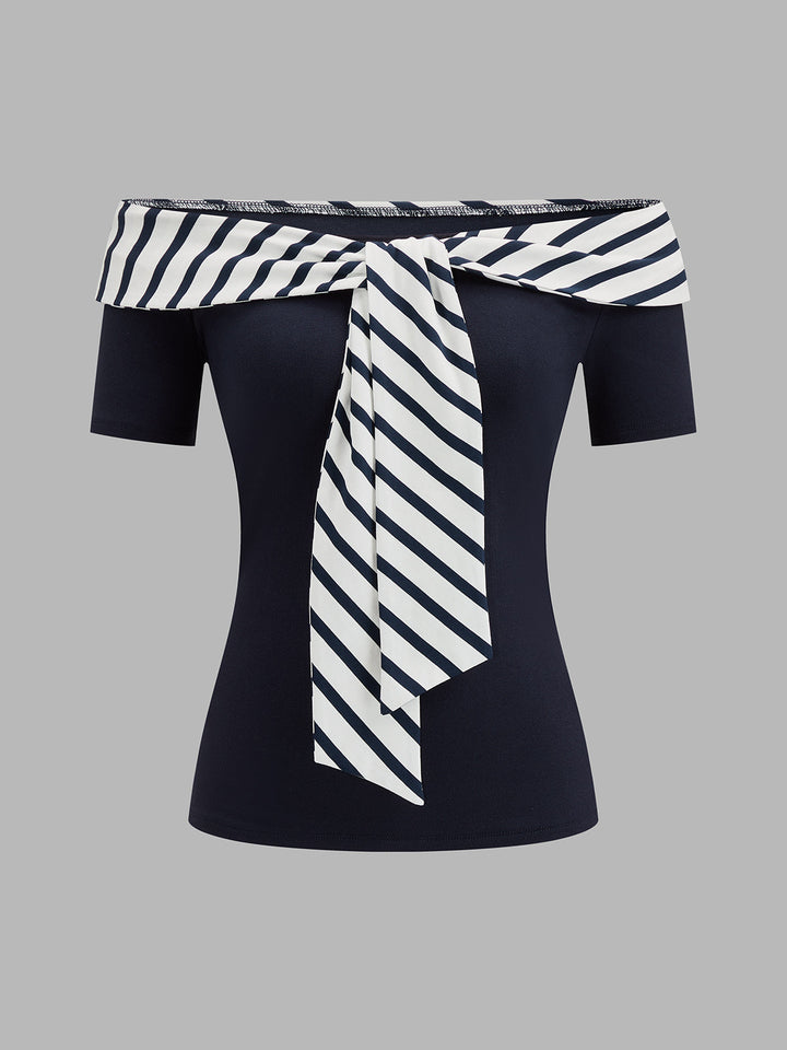 Nautical Tie Detail Short Sleeve Top