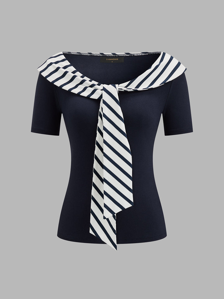Nautical Tie Detail Short Sleeve Top