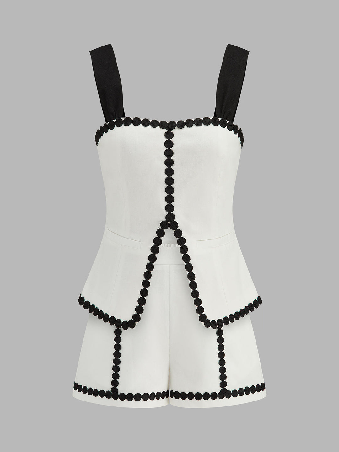 Contrast Trim Corset Shorts Set