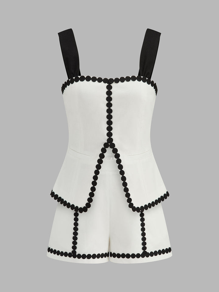 Contrast Trim Corset Shorts Set