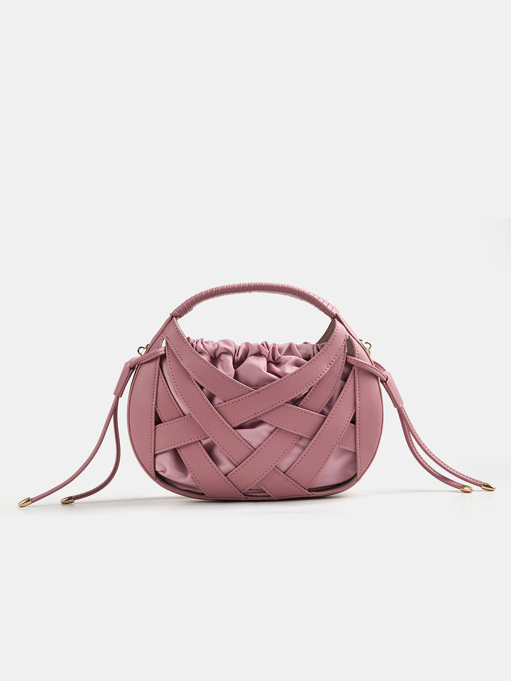 Crisscross Woven Oval Top Handle Handbag