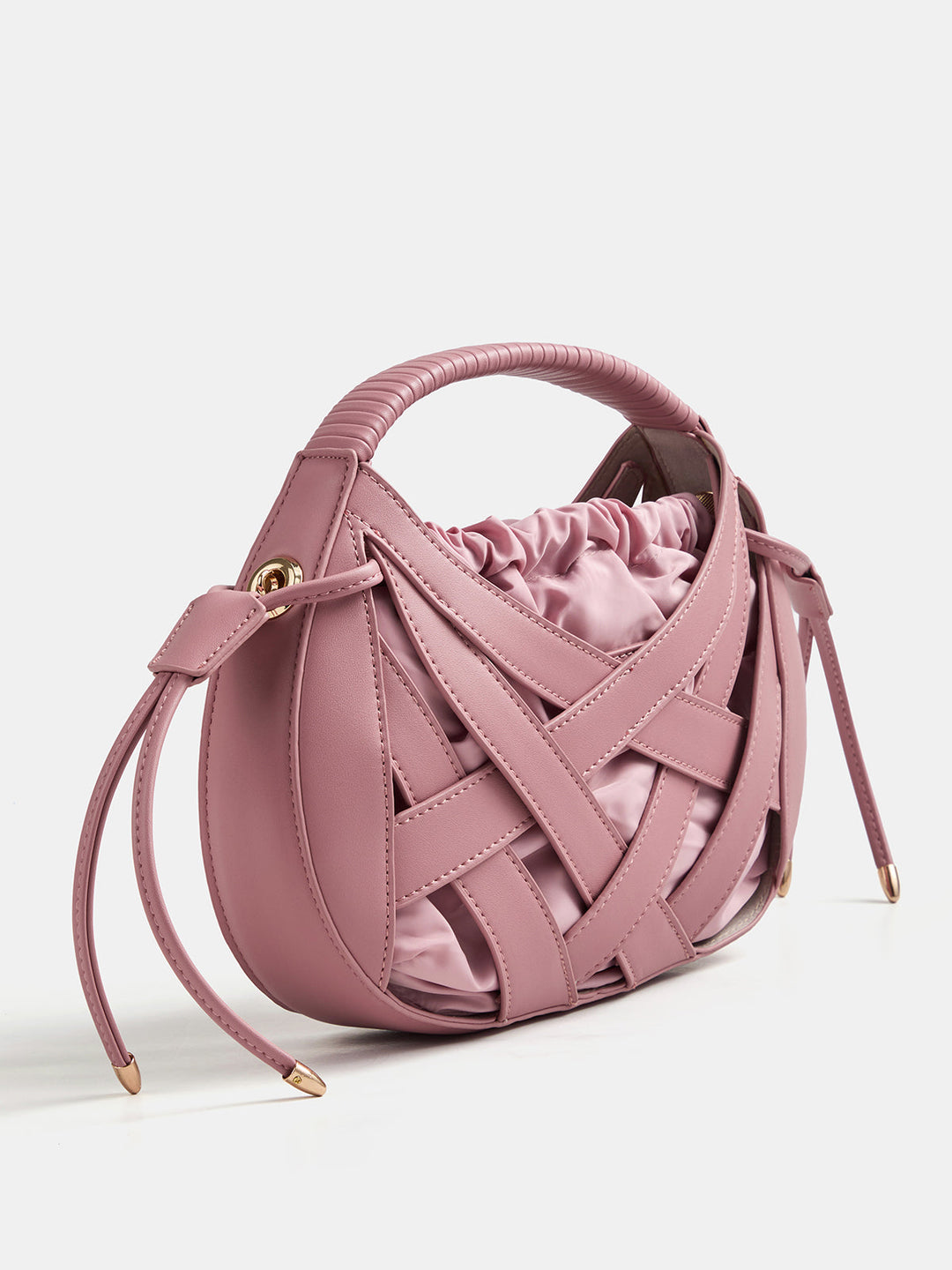 Crisscross Woven Oval Top Handle Handbag