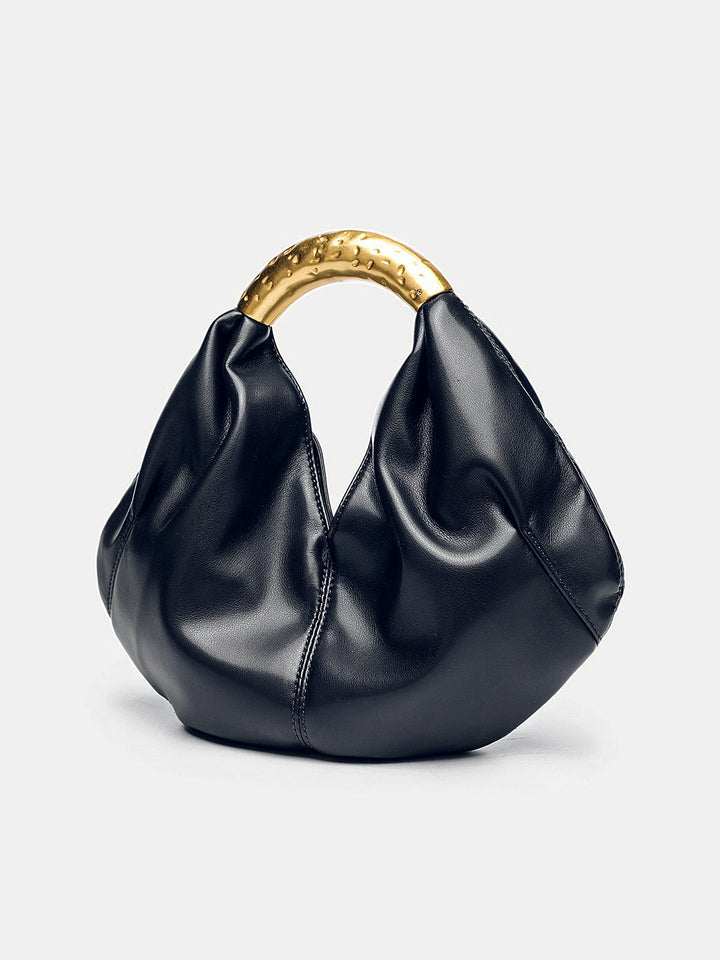 Metal Handle Crescent Handbag