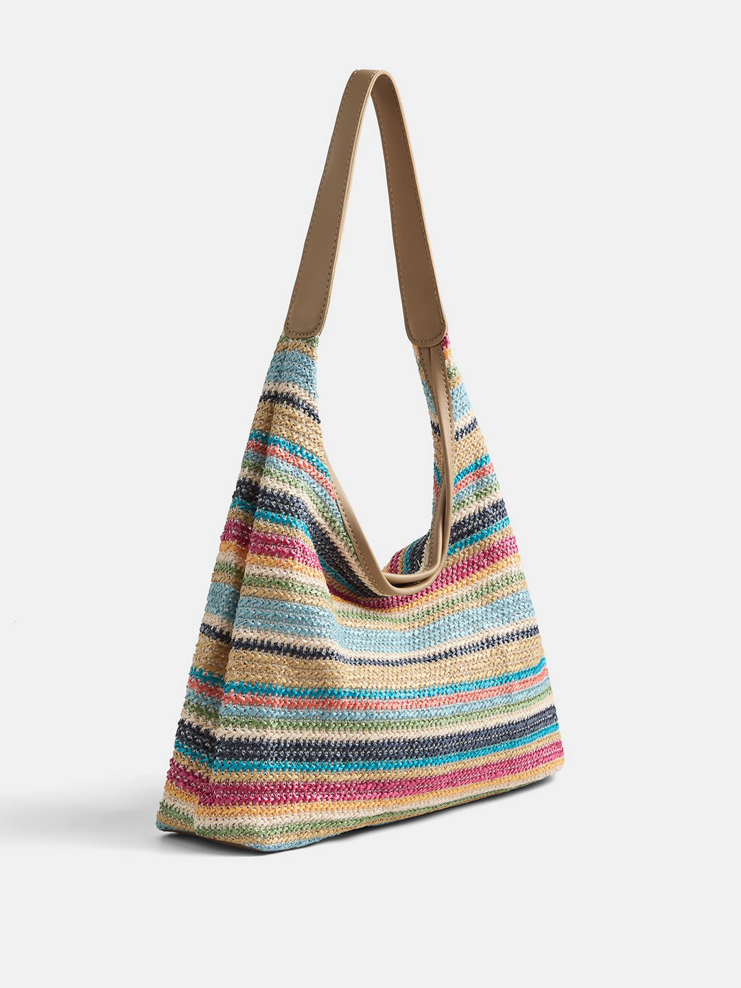 Striped Straw Shoulder Tote Bag