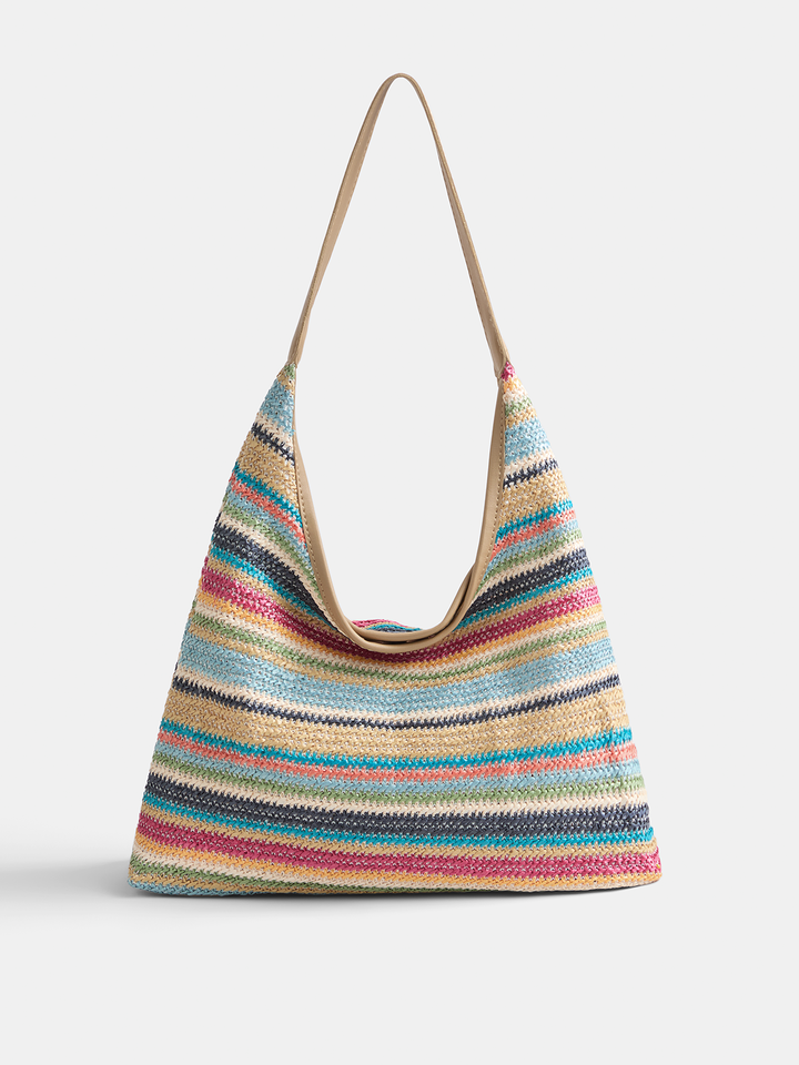 Striped Straw Shoulder Tote Bag