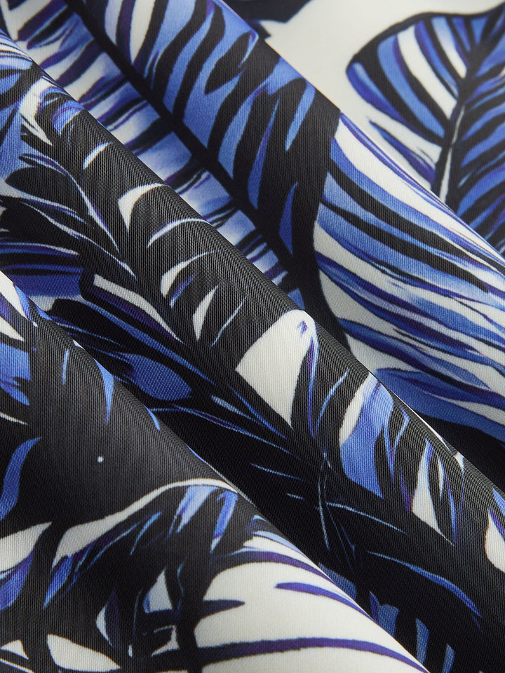 One-Shoulder Top & Tropical Print Pants Set