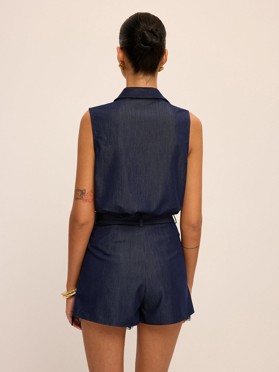 Sleeveless Polo Top & Lace-Hem Shorts Set