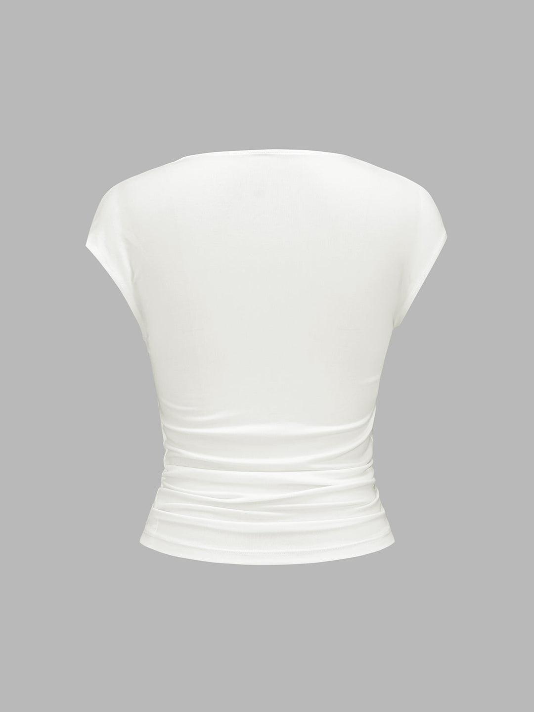 Metal Ring Asymmetric Ruched Cap Sleeve Top