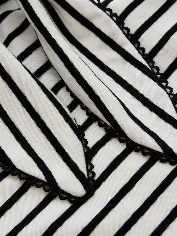 Striped Tie-Front V-Neck Slim Top